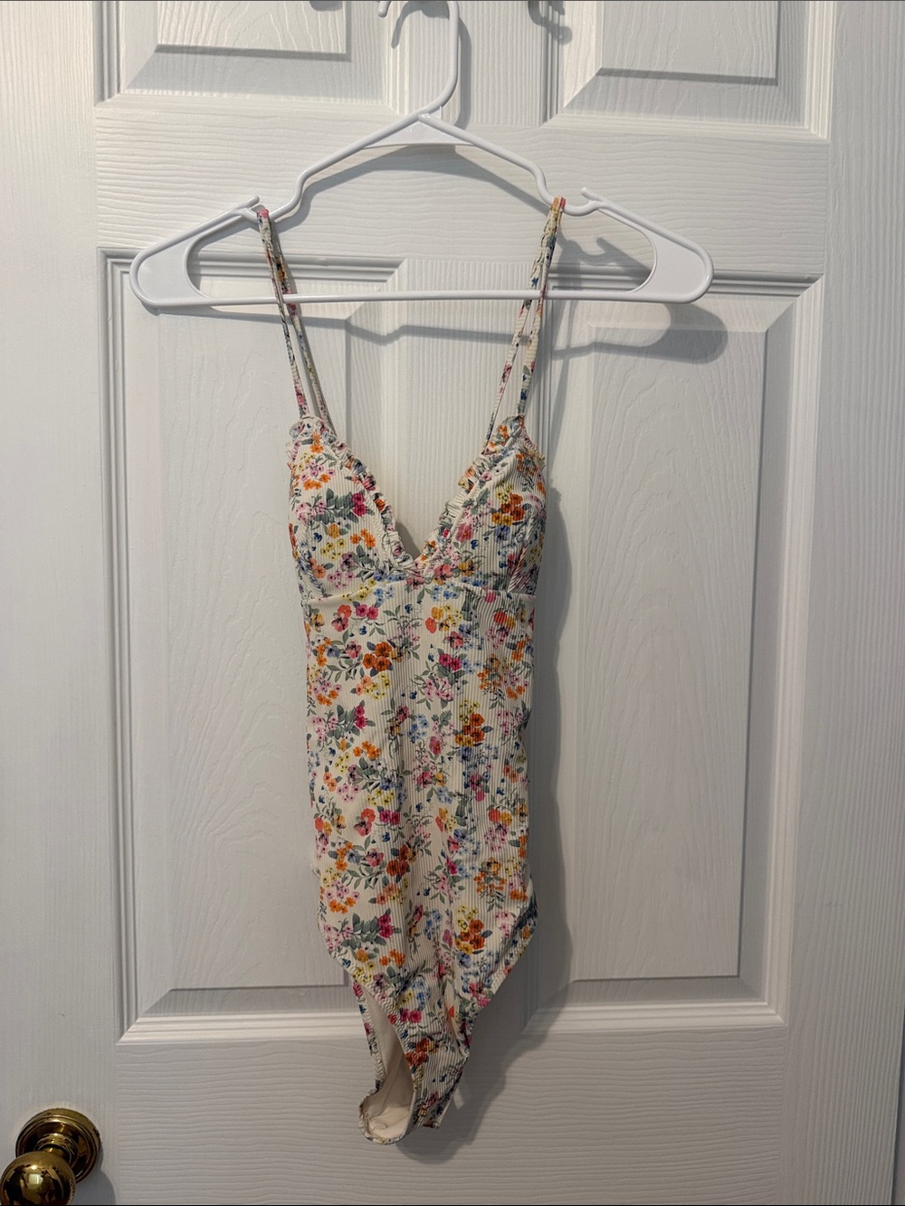 H&M Cream Floral One-Piece Swimsuit with Multi-Color Flowers